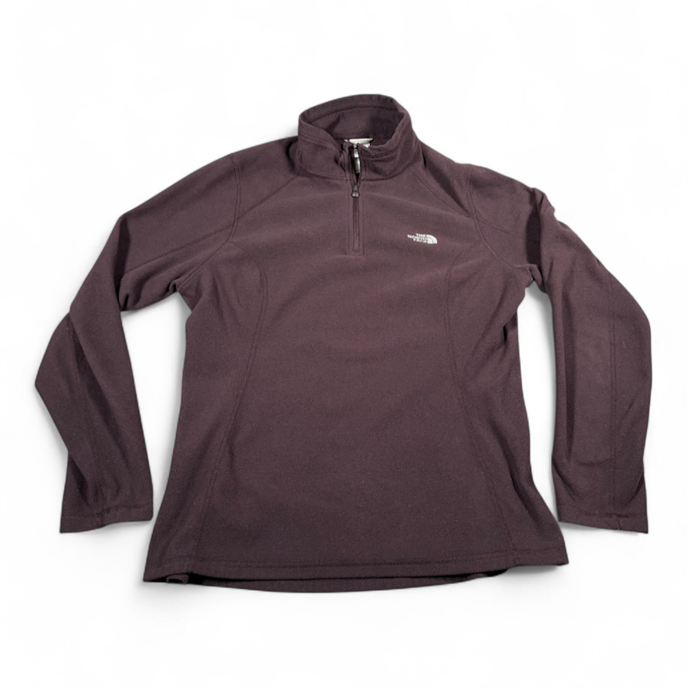 North Face Sweater Womens LARGE Red Fleece Pullover Quarter Zip Outdoor Hiking